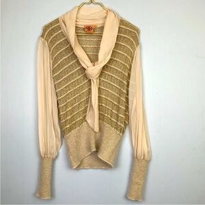 Tory Burch Metallic Gold Silk Angora Blouse Sweater